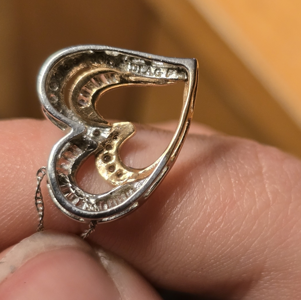 Gold and Silver Heart Pendant Necklace - Picture 3 of 6